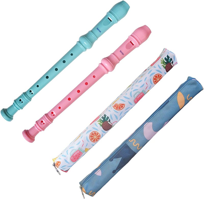 Farcaya Soprano Recorder Instrument for Beginners German Style C Key 8 Hole Descant Music with Clean Rod Storage Case (Light Blue +Pink) - Image 1